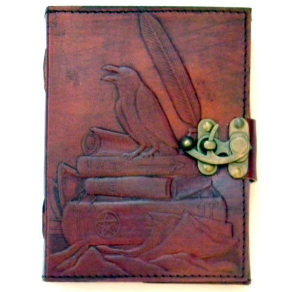 Raven on Books Embossed Leather Journal