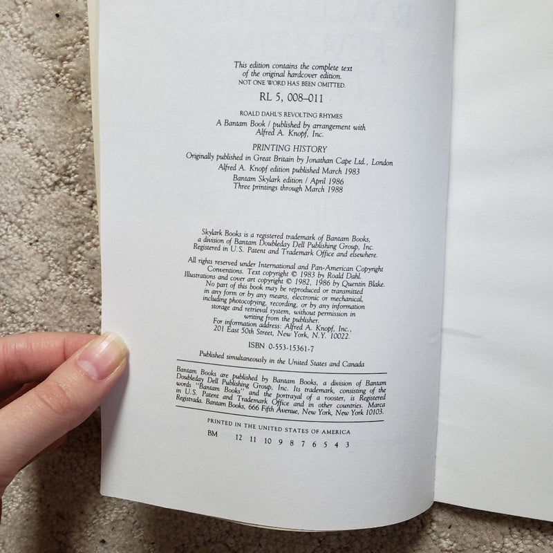 Roald Dahl's Revolting Rhymes (3rd Bantam Skylark Printing, 1988)