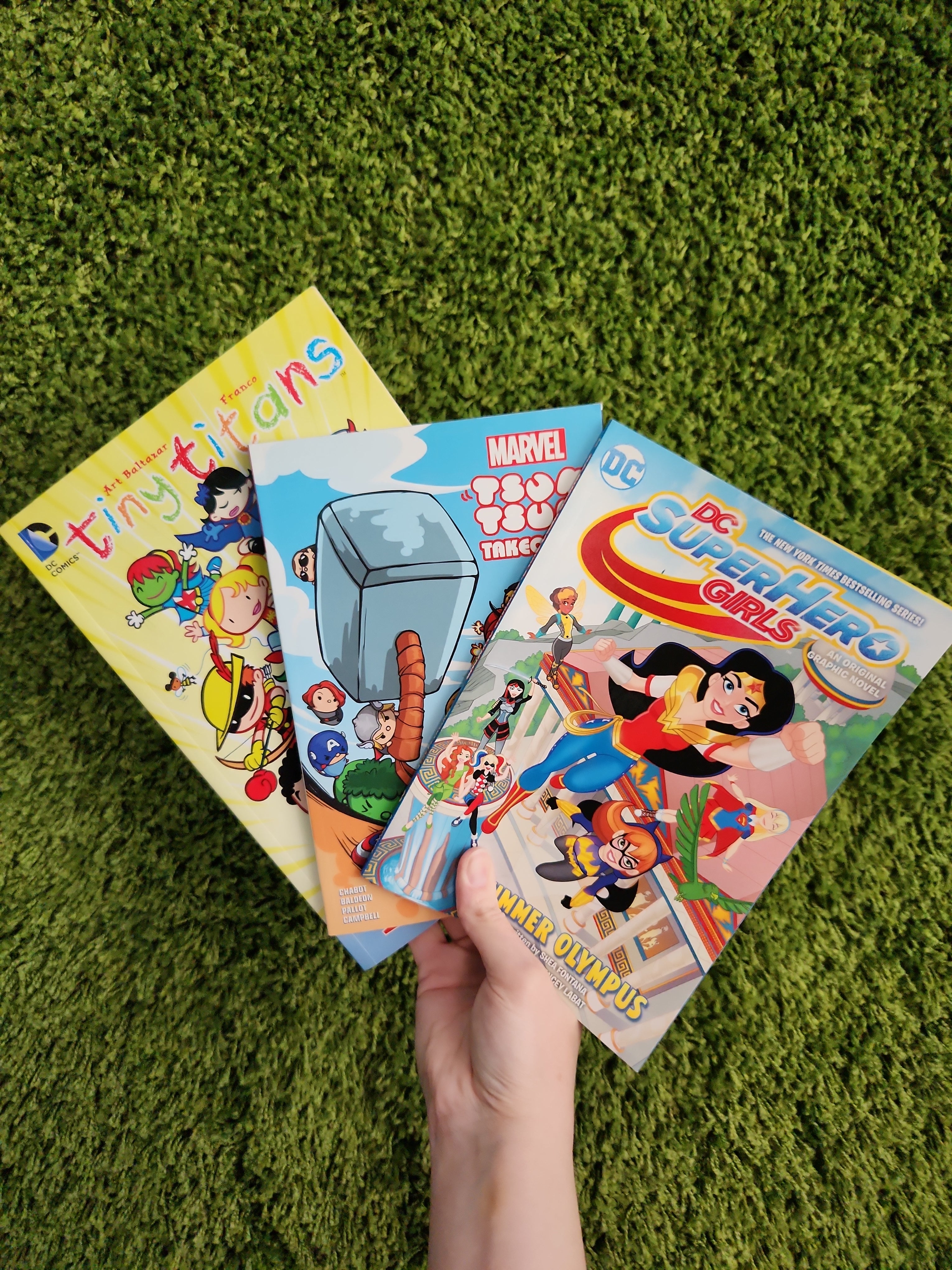 Super Hero Bundle: DC Superhero Girls – Summer Olympus; Tiny Titans – Welcome to the Treehouse; Marvel Tsum Tsum Takeover