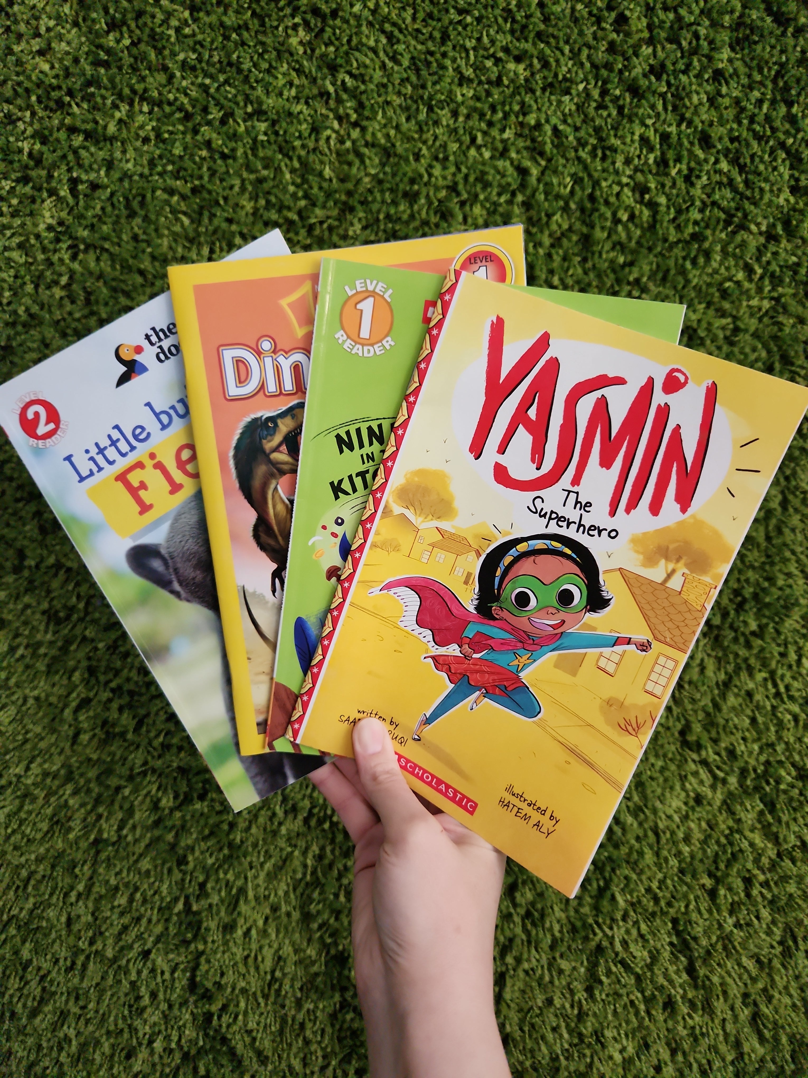 Scholastic Bundle: Yasmin the Superhero; Moby Shinobi – Ninja in the Kitchen; National Geographic Kids Dinosaurs; Little but Fierce – Three Adorable True Stories