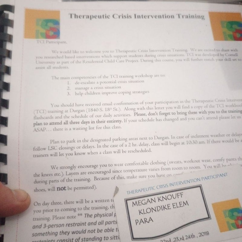 Therapeutic Crisis Intervention Training manual