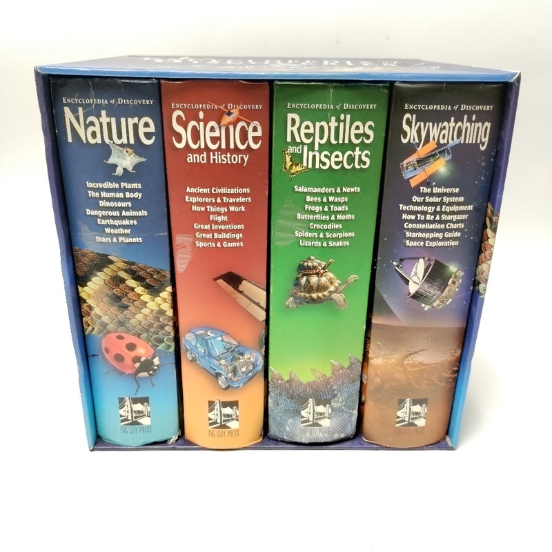 Encyclopedia of Discoveries 4 Volume Box Set Reptiles Nature Skywatching Science