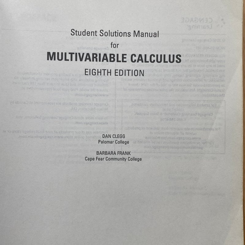 Student Solutions Manual, Chapters 10-17 for Stewart's Multivariable Calculus, 8th