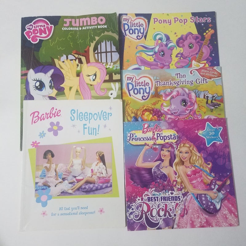 5 Story & Activity Books - My Little Pony & Barbie Book Bundle
