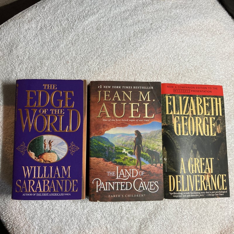 3 Paperback Novels:The Edge of the World, A Great Deliverance, and The Land of Painted Caves #38