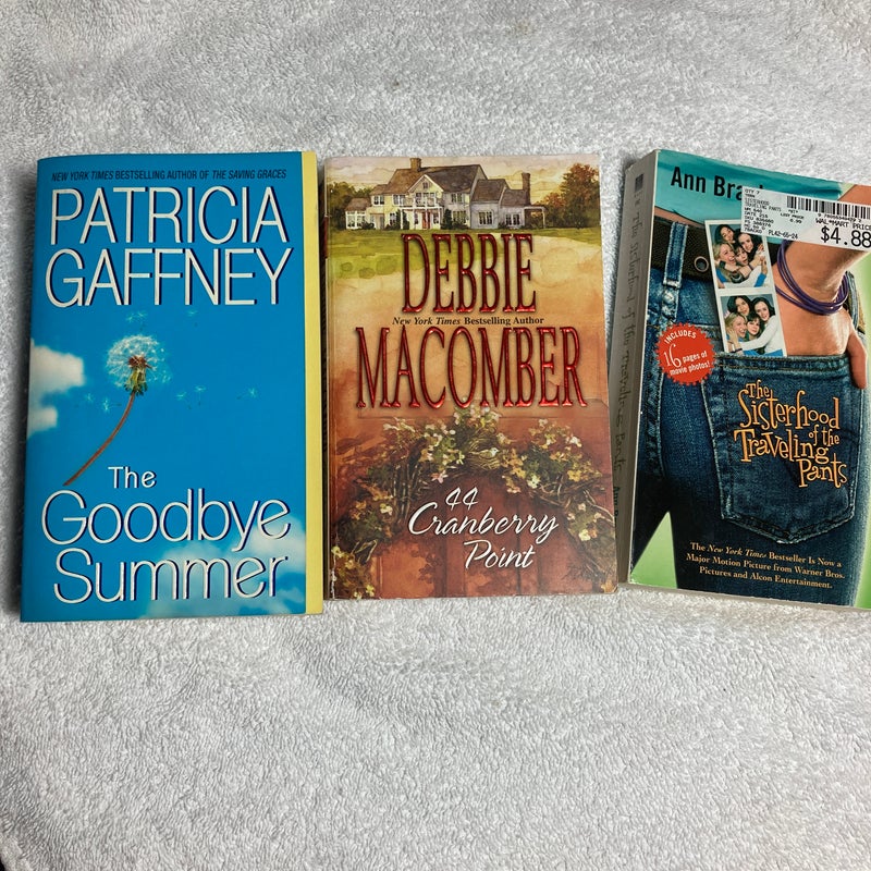 3 paperback novels: Goodbye Summer, 44 Cranberry Point, and The Sisterhood of The Traveling Pants #40