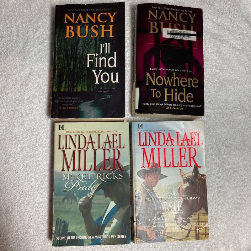2 Suspense & 2 Romance Novels: Nowhere to Hide, I’ll Find You, McKendrick’s Pride and McKendricks Of TX Tate #41