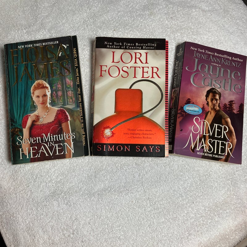 3 Romance Novels: Seven Minutes in Heaven, Simon Says, & Silver Masters #40