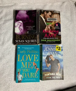 4 Romance Novels: Love Me if You Dare, The Burning, Montana Heat and Rushing Amy # 43