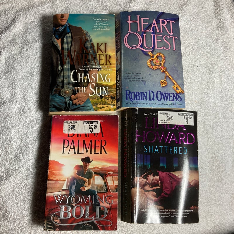 4 Romance Novels: Chasing The Sun, Heart Quest, Wyoming Bold & Shattered #43