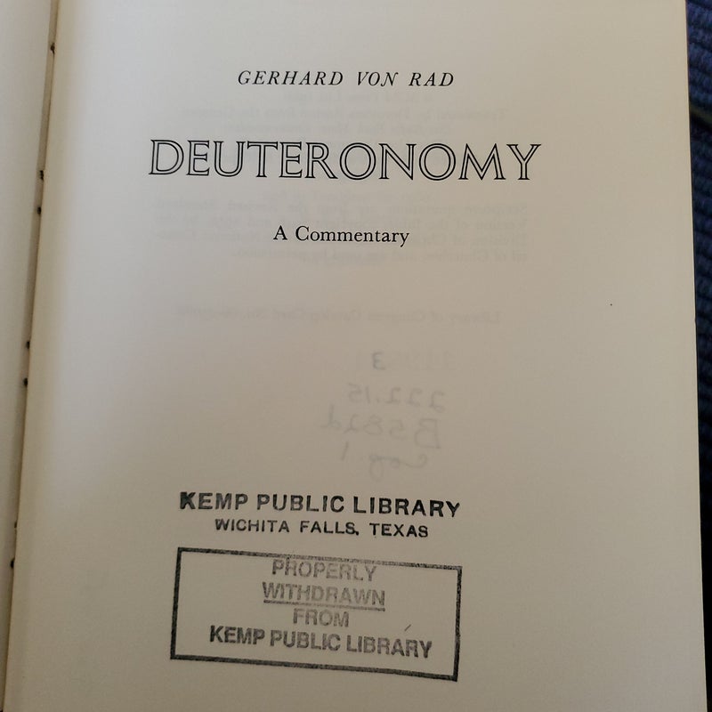 Deuteronomy: A Commentary 