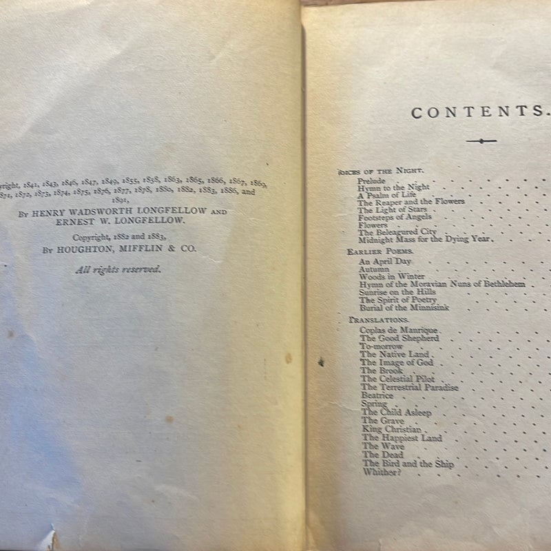 Vintage Book The Poetical Works of Henry Wadsworth Longfellow  1883 Houghton Mifflin Co.