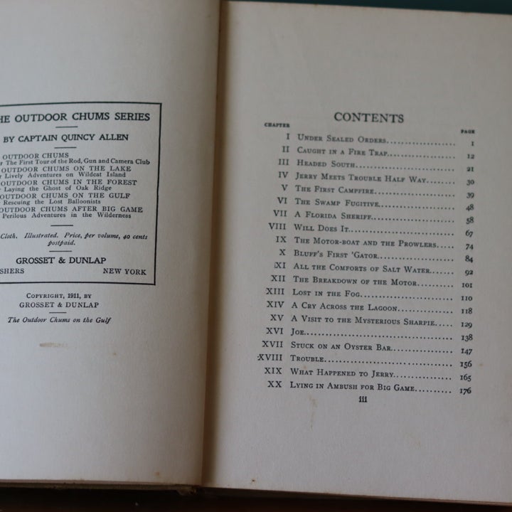 Boys series Outdoor Chums in then Forest and On the Gulf by Captain Quincy Allen 1911 Grosset