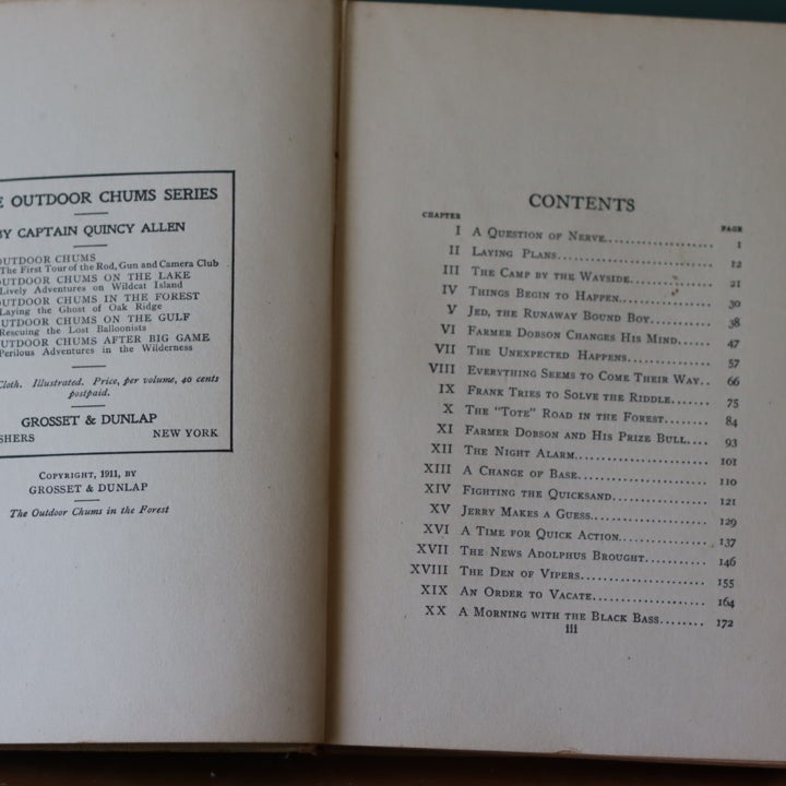 Boys series Outdoor Chums in then Forest and On the Gulf by Captain Quincy Allen 1911 Grosset