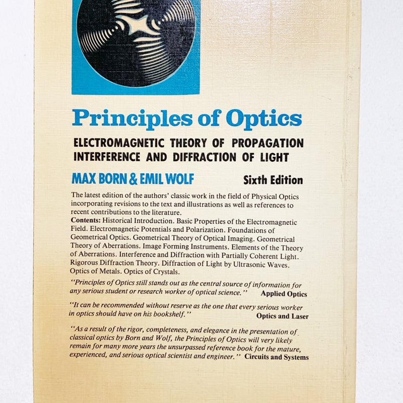 Principle Of Optics Max Born Emil Wolf Pergamon Press 1980 (N)