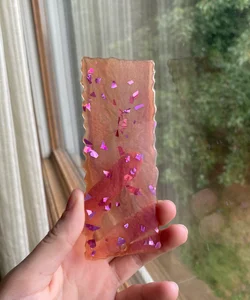 4.96” by 1.97” pink foil with color change resin bookmark