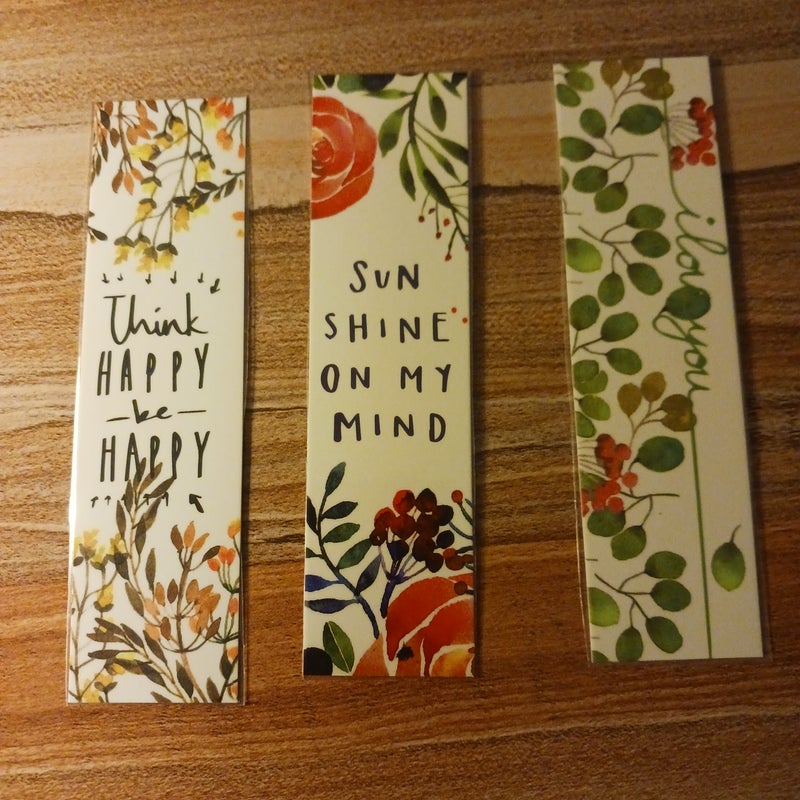 Laminated Floral Print Bookmarks -Lot of 3
