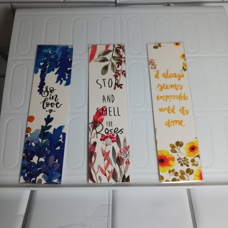 Laminated Floral Print Bookmarks-Lot of 3 