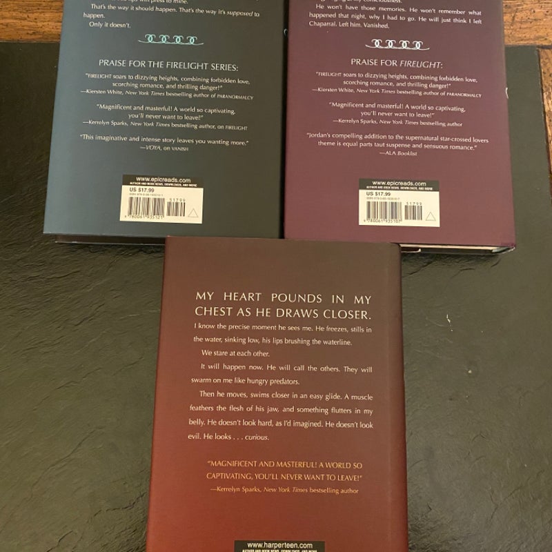 New Hardcover YA Books Trilogy Firelight Hidden Vanish