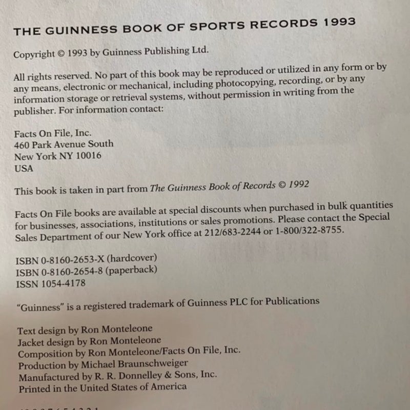 Guinness Book of Sports Records, 1993
