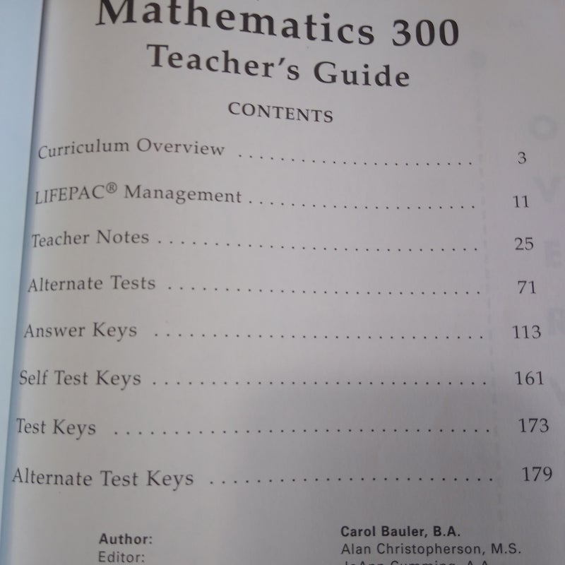 LIFEPAC Math Teacher's Guide, Grade 3 