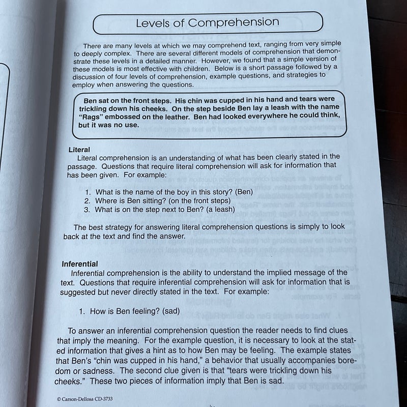 Reading Comprehension Test Taking Skills Grade 1
