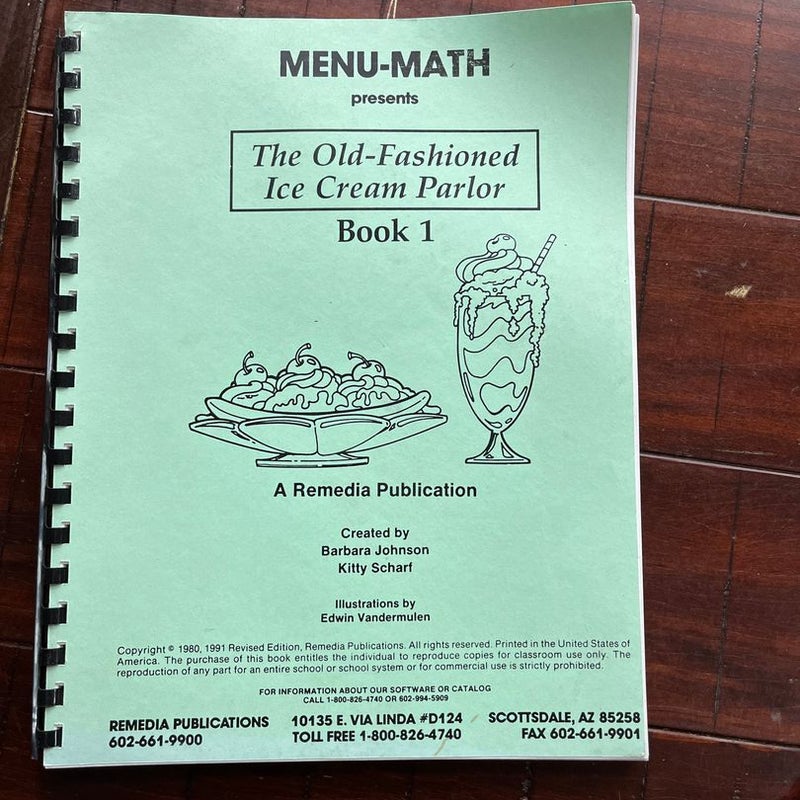 Menu Math for Beginners+ 6pk extra price lists + The Old-Fashioned Ice Cream Parlor Book 1