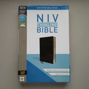 NIV,Thinline Bible, Bonded Leather, Black, Indexed, Red Letter Edition