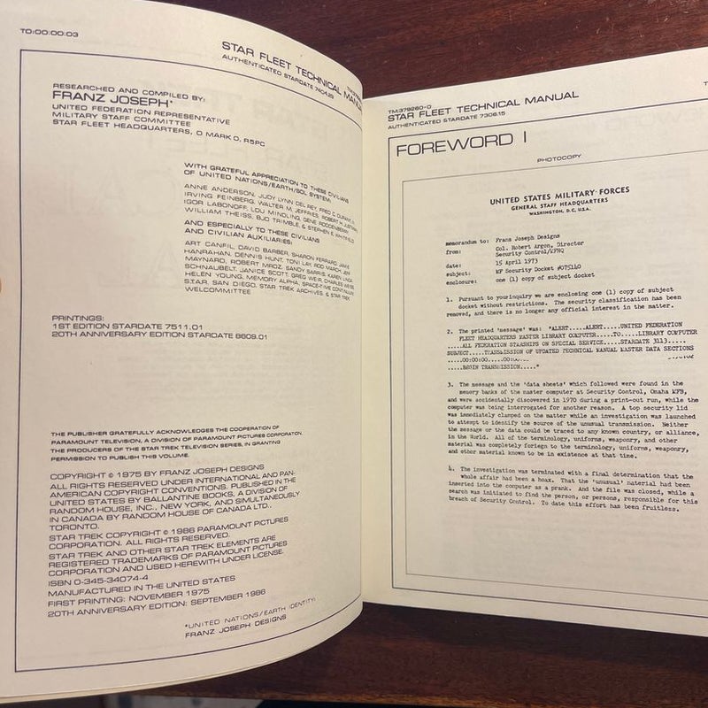 Star Trek: Star Fleet Technical Manual (20the Anniversary Edition)