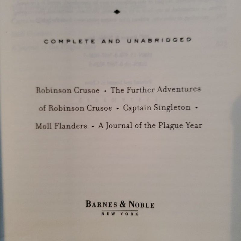 Five Novels: Robinson Crusoe, The Further Adventures of Robinson Crusoe, Captain Singleton, Moll Flanders, & A Journal of the Plague Year
