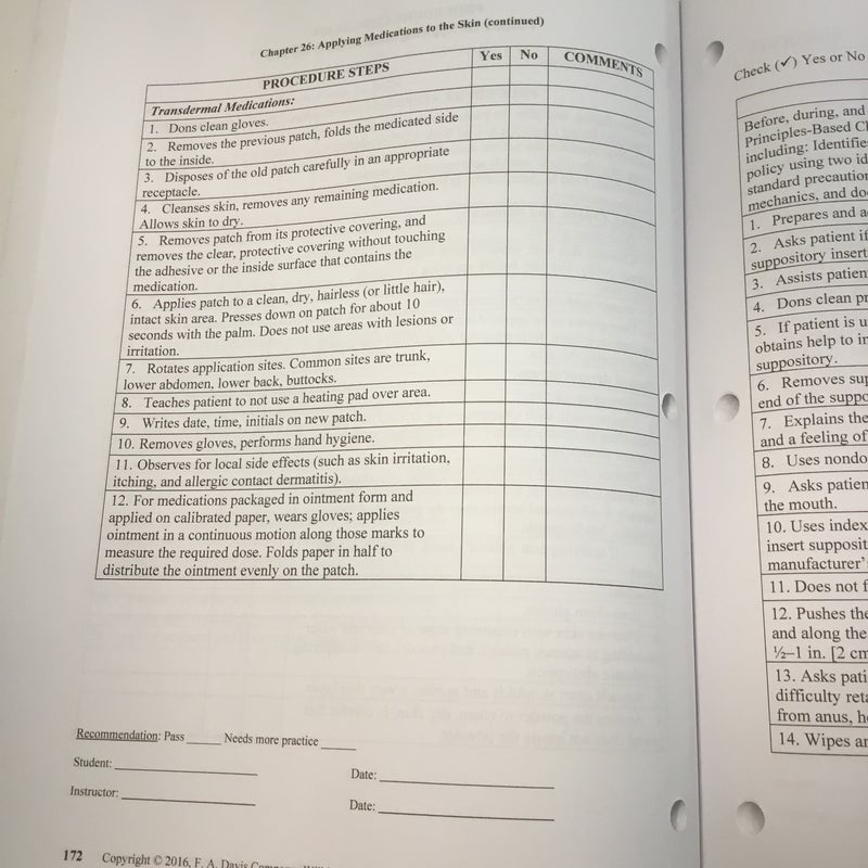 Procedure Checklists for Fundamentals of Nursing