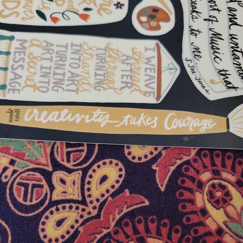 Owlcrate sticker sheet with quotes from  Winter song, The kingdom of black, And Woven in moonlight. 