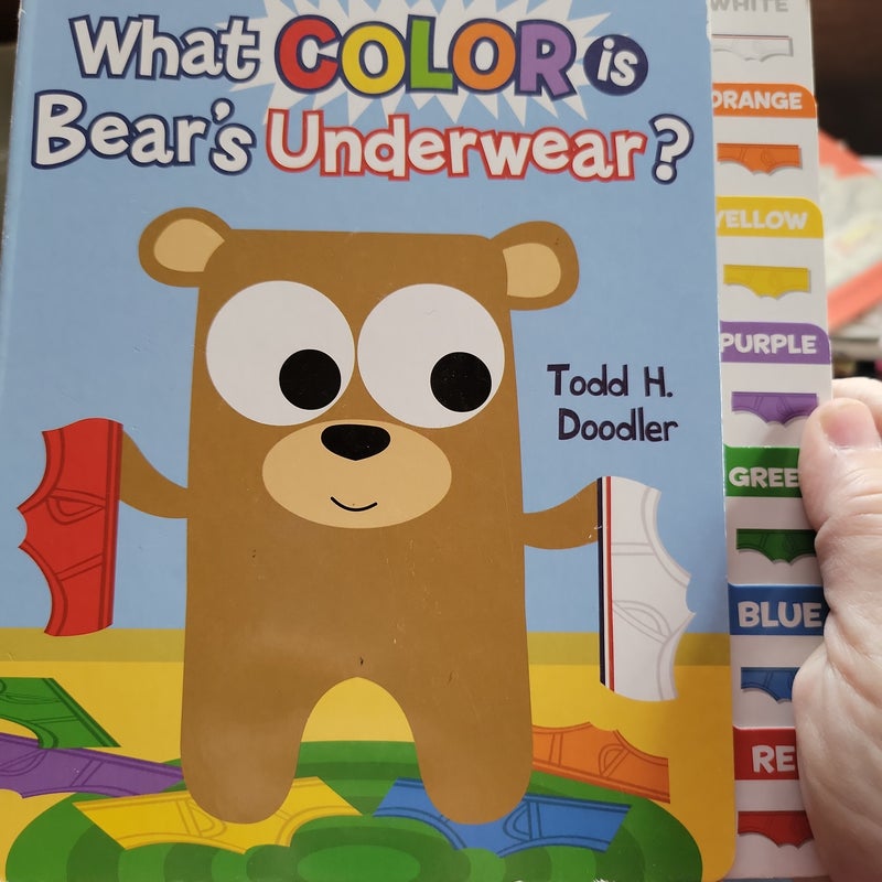 Board book. What color is bears underwear?