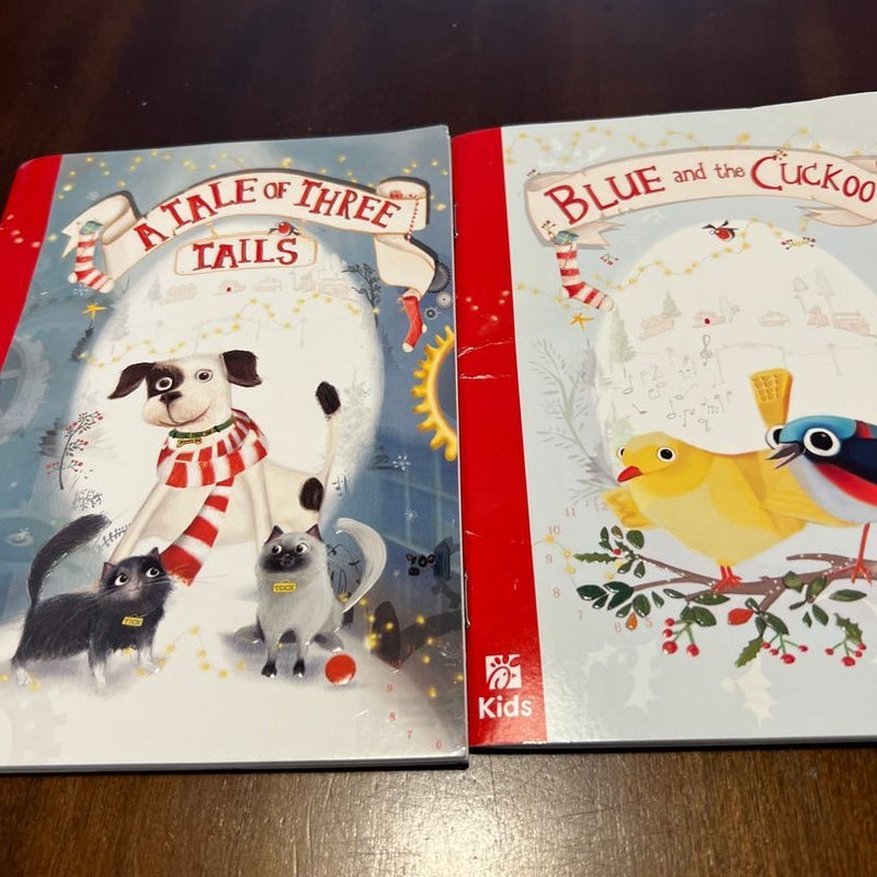 2  chick fil a books.  A tale of Three Tails & Blue and the Cuckoo