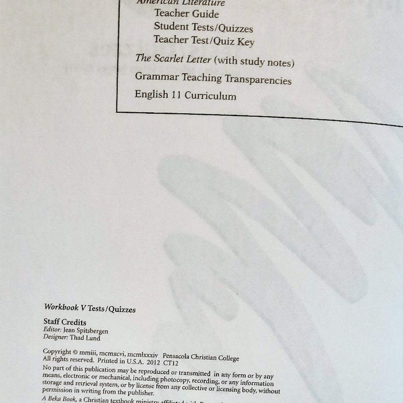 Abeka 11th grade Vocabulary Spelling V 4th ed Teacher Key;