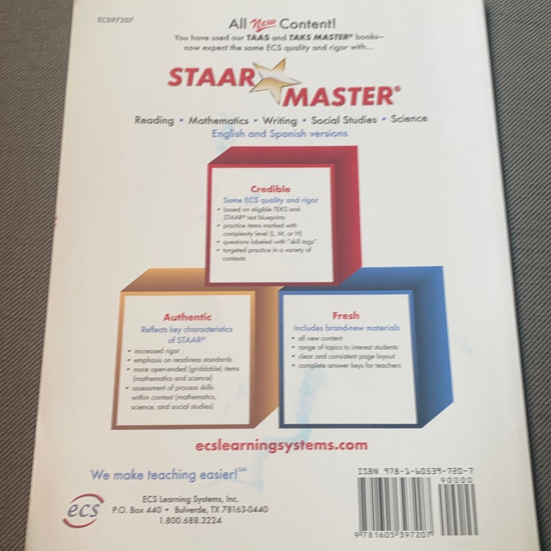 STAAR MASTER Student Practice Book, Math, Gr. 3