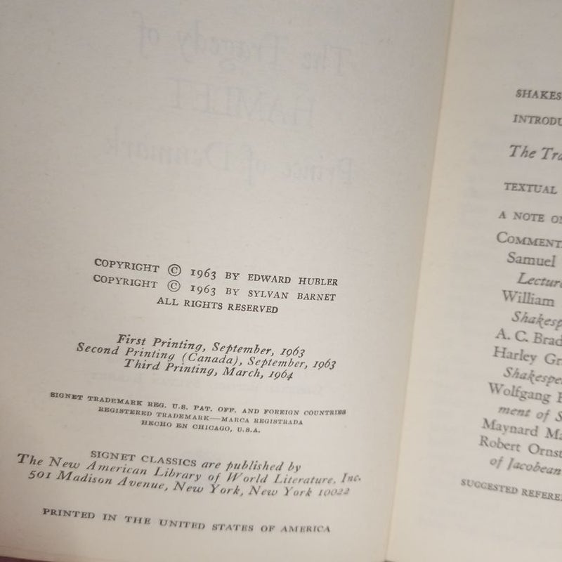 Signet Classic Shakespeare HAMLET Vintage Paperback 1964