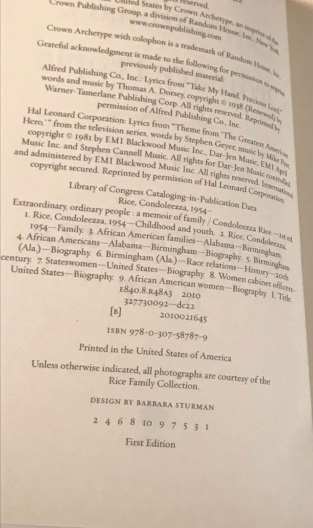 Extraordinary Ordinary People By Condoleezza Rice Hardcover 1st Ed 1st ...
