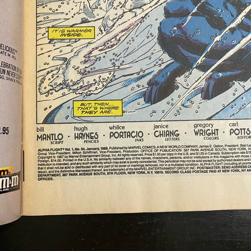 Alpha Flight #54 1988 Marvel Comics Bill Mantlo Kevin Nowlan NM-