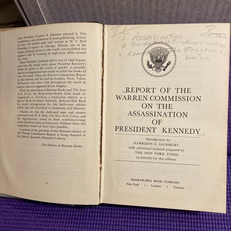 Report of the warren commission The assassination of president Kennedy 