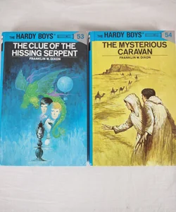 Lot of 2 Hardy Boys 53 Clue Hissing Serpent 54 Mysterious Caravan 