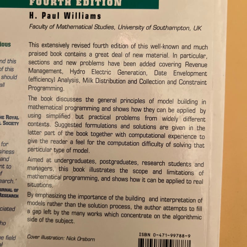 Model Building in Mathematical Programming by H. Paul Williams