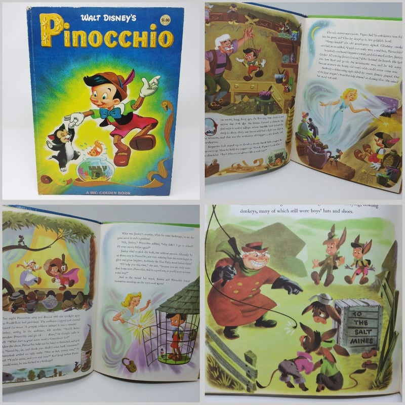 Vintage 1973 Golden Press Walt Disney Pinocchio LARGE Big Golden Book hardcover storybook