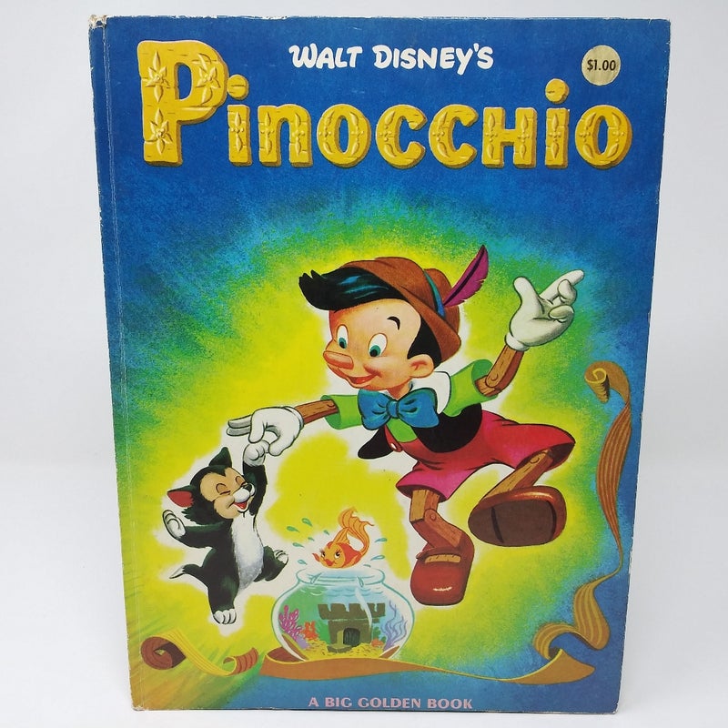 Vintage 1973 Golden Press Walt Disney Pinocchio LARGE Big Golden Book hardcover storybook