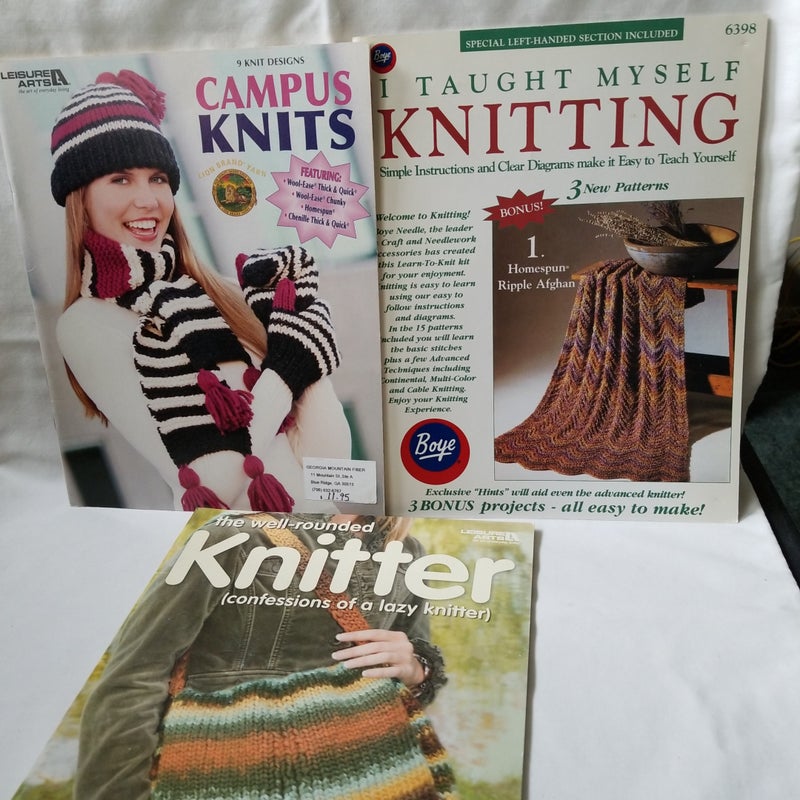 Bundle of 3 Knitting, Campus Knits, I taught myself to knit  The well rounded knitter