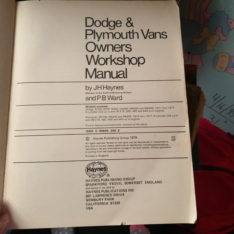 1971-1977 Dodge & Plymouth Vans Owners Workshop Manual