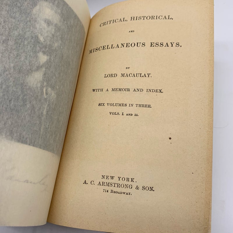 Antique 1860 Essays Critical Historical and Miscellaneous Macaulay Vol 1 & 3