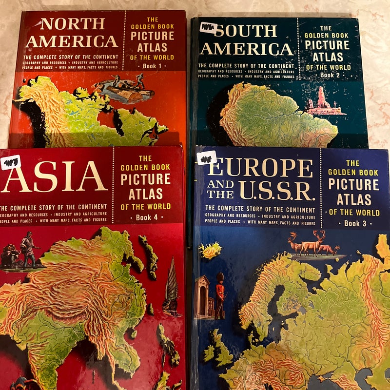 4 volume set of Golden Book Picture Atlas of the World 