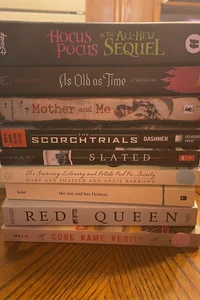 9 books, 3 ww2 books, hocus pocus, as old as time, slated, the maze runner