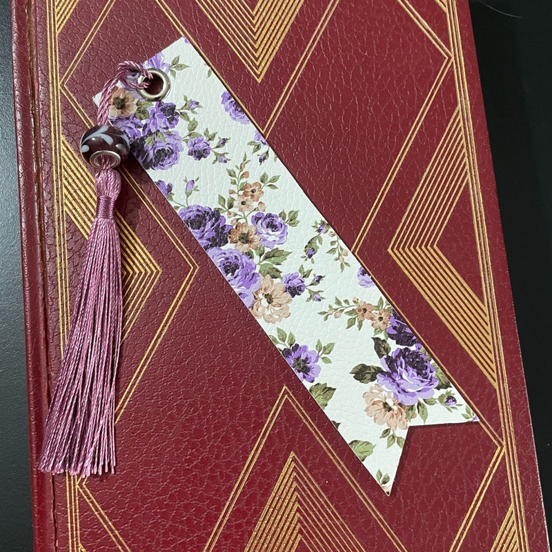 Double Sided Purple Flower Faux Leather Bookmark